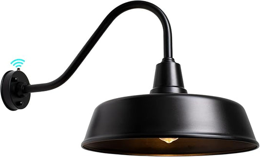 Gooseneck Barn-Lights Outdoor Fixture - 18 inch Farm Style Black Large Lighting Farmhouse Exterior Sconce Wall Light for House, Dusk to Dawn Sensor Front Door Porch Garage (18 inch)