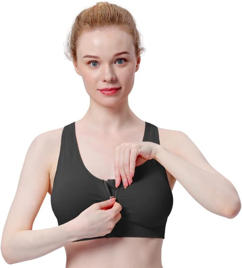 Wireless Women's Zip Front Sports Bra - Post-Surgery Activewear | Comfortable Yoga Fit