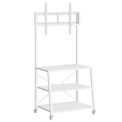 HOOBRO Rolling TV Stand with Mount and Power Outlet Up to 55 inch TV, Corner Entertainment Center, Small TV Stand with 3-Tier Storage Shelves for Living Room, Bedroom, Rustic Brown and Black BF66UDS01