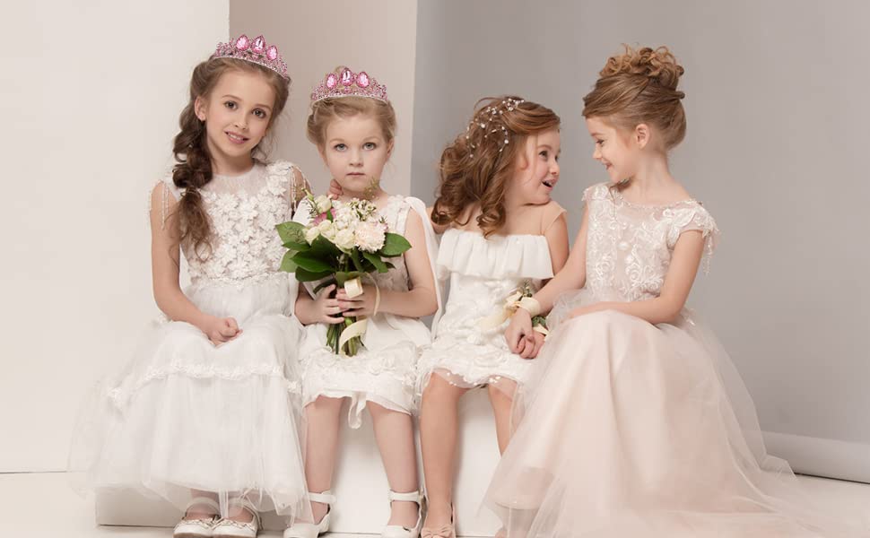 VELSCRUN Princess Tiaras for Girls, Rapunzel Crowns for Girls, Birthday Headbands for Girls, Pink Girls Dress-up Crown, Princess Birthday Decorations Halloween Cosplay Prom Hair Accessories