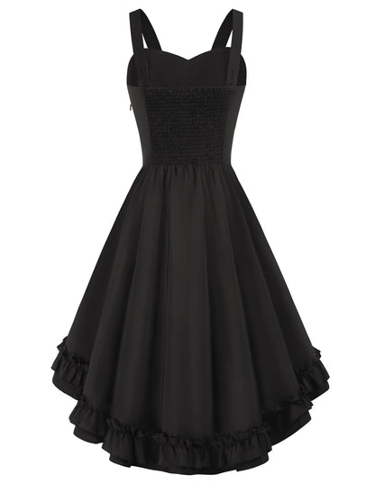 Scarlet Darkness Steampunk Dress for Women Ruffle High-Low Hem Gothic Witch Dresses Halloween Costumes Black L