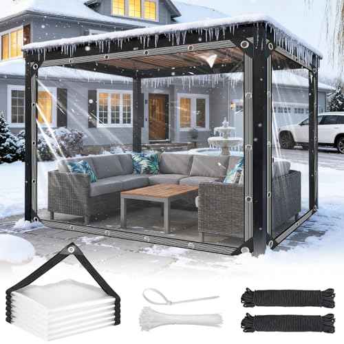 Clear Tarp with Grommets 6x10ft Clear Tarps Heavy Duty Waterproof 14 Mil Thickened PVC Tear-Resistant Reinforced Edges Clear Plastic Vinyl Tarp for Patio Chicken Coop Cover Greenhouse Plant Enclosure