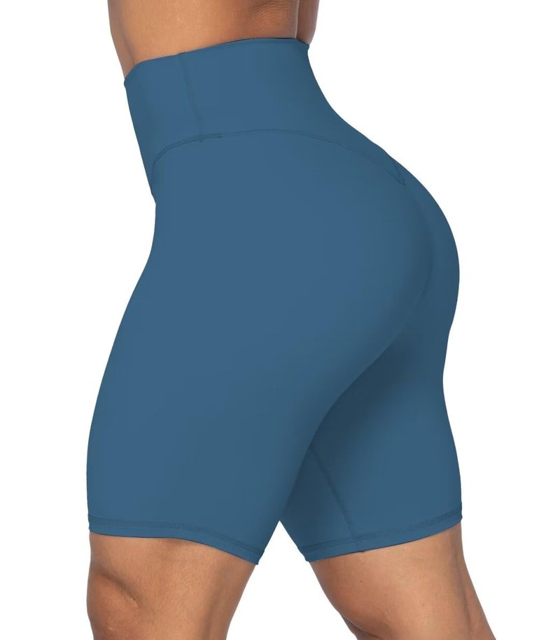 Sunzel No Front Seam High Waist Biker Shorts for Women, Squat Proof Yoga Workout Gym Bike Shorts 8" Inseam Blue Gray Medium