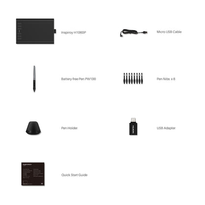 HUION Inspiroy H1060P Graphics Drawing Tablet with 8192 Pressure Sensitivity Battery-Free Stylus and 12 Customized Hot Keys, 10 x 6.25 inches Digital Art Tablet for Mac, Windows PC and Android