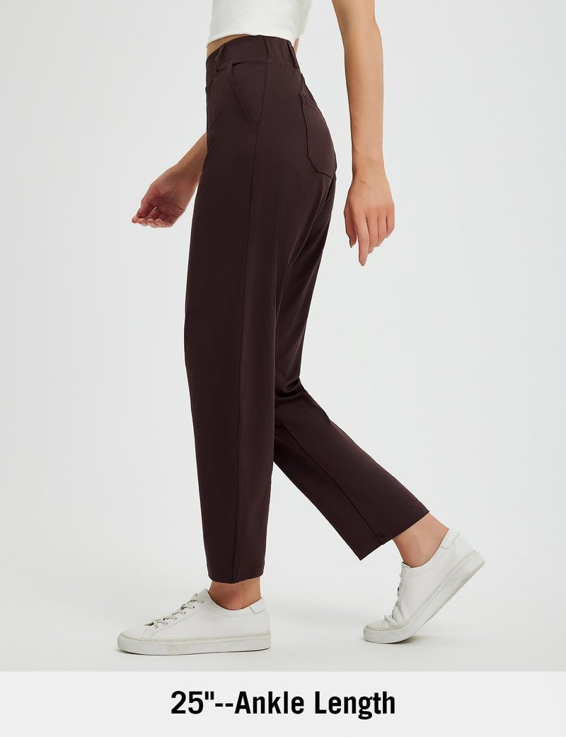 baleaf Womens Ankle Barrel Pants Stretch Travel Pants Petite Work Pants Casual Slacks Sweatpants Dark Brown L