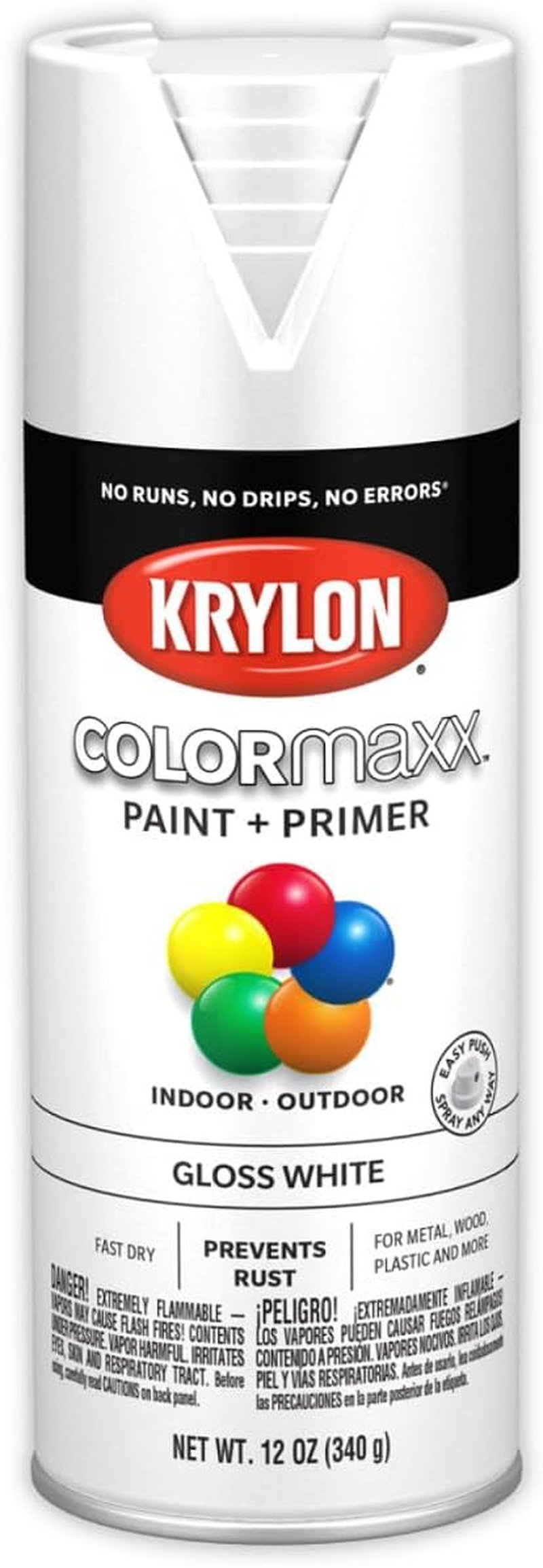 Krylon COLORmaxx Spray Paint & Primer - Gloss White 12 Oz for Indoor/Outdoor Use