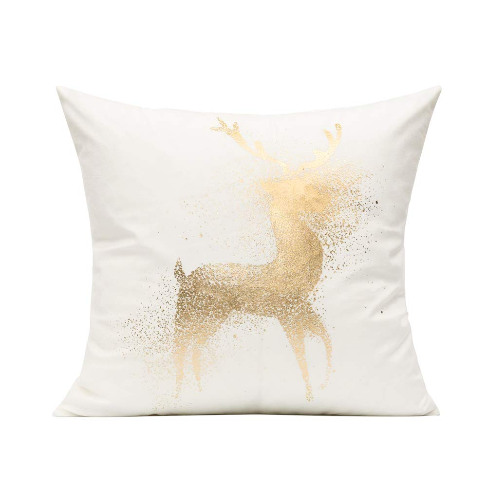 All Smiles White Gold Christmas Decorations Throw Pillow Covers 18X18 Set of 4 Winter Xmas Navidad Home Holiday Décor Velvet Cushion Cases for Sofa Tree Snowflake Reindeer
