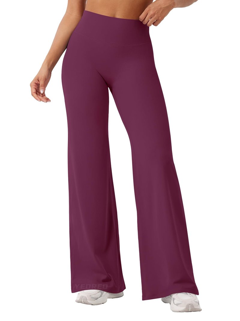 YEOREO Workout Leggings Womens No Front Seam Straight Leggings 31.5" High Waist Buttery Eddiy Gym Yoga Pants Black Cherry XL