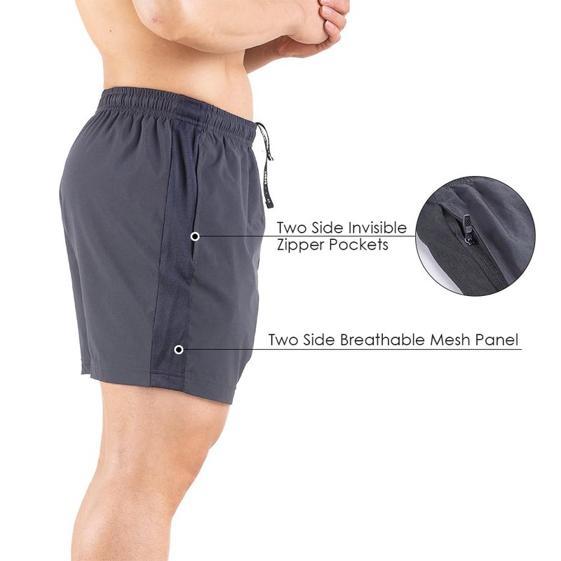 Gaglg Men's 5" Running Shorts 2 Pack Quick Dry Athletic Workout Gym Shorts with Zipper Pockets Dark Grey/Light Grey,Medium