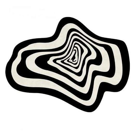 Black and White Abstract Striped Irregular Shape Area Rug 6ft Faux Wool Ultra Soft Rug for Livingroom Bedroom Diningroom Aesthetic Home Office Decor Playroom Carpet