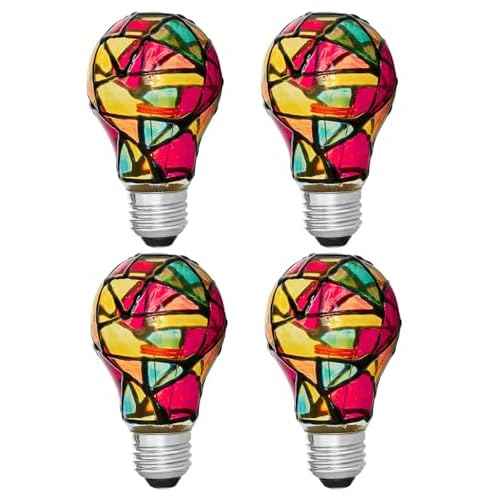 Tiffany 4 Pack Stained Glass Light Bulbs - A19 2W (25W Equivalent) E26 Base Mosaic Night & Party Light