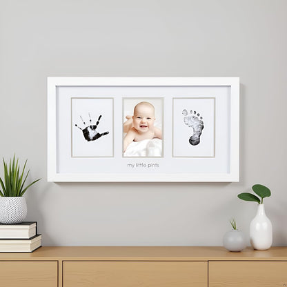 Pearhead Babyprints Newborn Baby Handprint and Footprint Photo Frame Kit with Included Safe for Baby Clean-Touch Ink Pad, White, Memorable Christening Keepsake, Gift for Any New Mum
