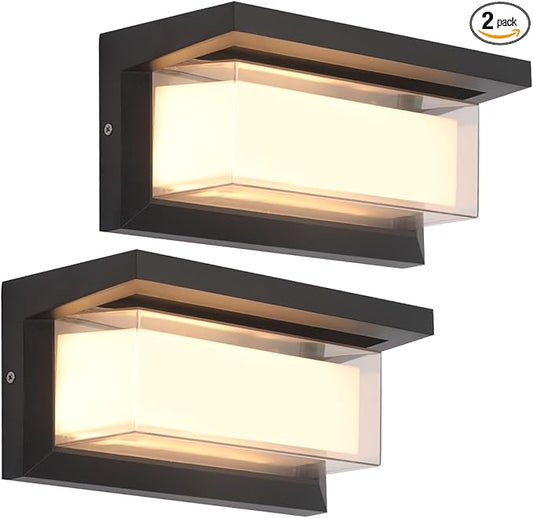 Outdoor Porch Light,15%-100% Dimmable Indoor Wall Light Fixtures,3000K/4000K/6500K Adjustable,24W Exterior Wall Lighting,Waterproof Outdoor Modern Wall Sconce Lights,2160LM Indoor Wall Sconce 2 Pack