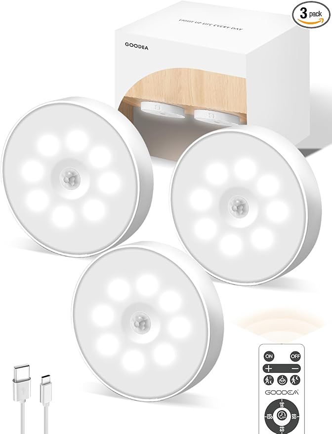 Led Under Cabinet Lights, Motion Sensor Rechargeable Light, 1000mAh Puck Lights with IR Remote, Under Counter Lights for Kitchen,cabinets,Closet,Stairs Indoor
