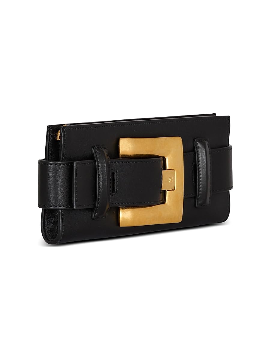 Balmain, Anthem Buckle-Detailed Leather Pouch, Noir
