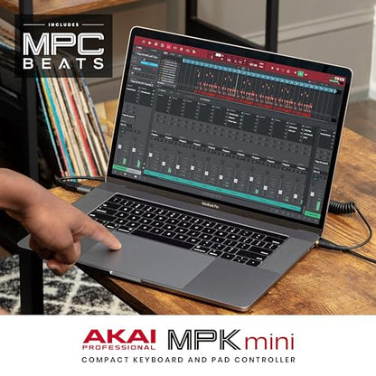 Akai Professional MPK Mini MK3 - 25 Key USB MIDI Keyboard Controller With 8 Backlit Drum Pads, 8 Knobs, Music Production Software and Native Instruments Sound Package (NKS Integration), Grey