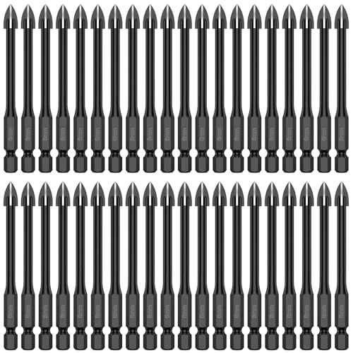 40 PCS Tile Drill Bits 6mm 1/4¡±Masonry Drill Bits Concrete Drill Bit Set Alloy 1/4 Hex Shank for Tile Glass Mirror Ceramic Wood Brick (4 Set,1/4'' 6mm,40pcs)