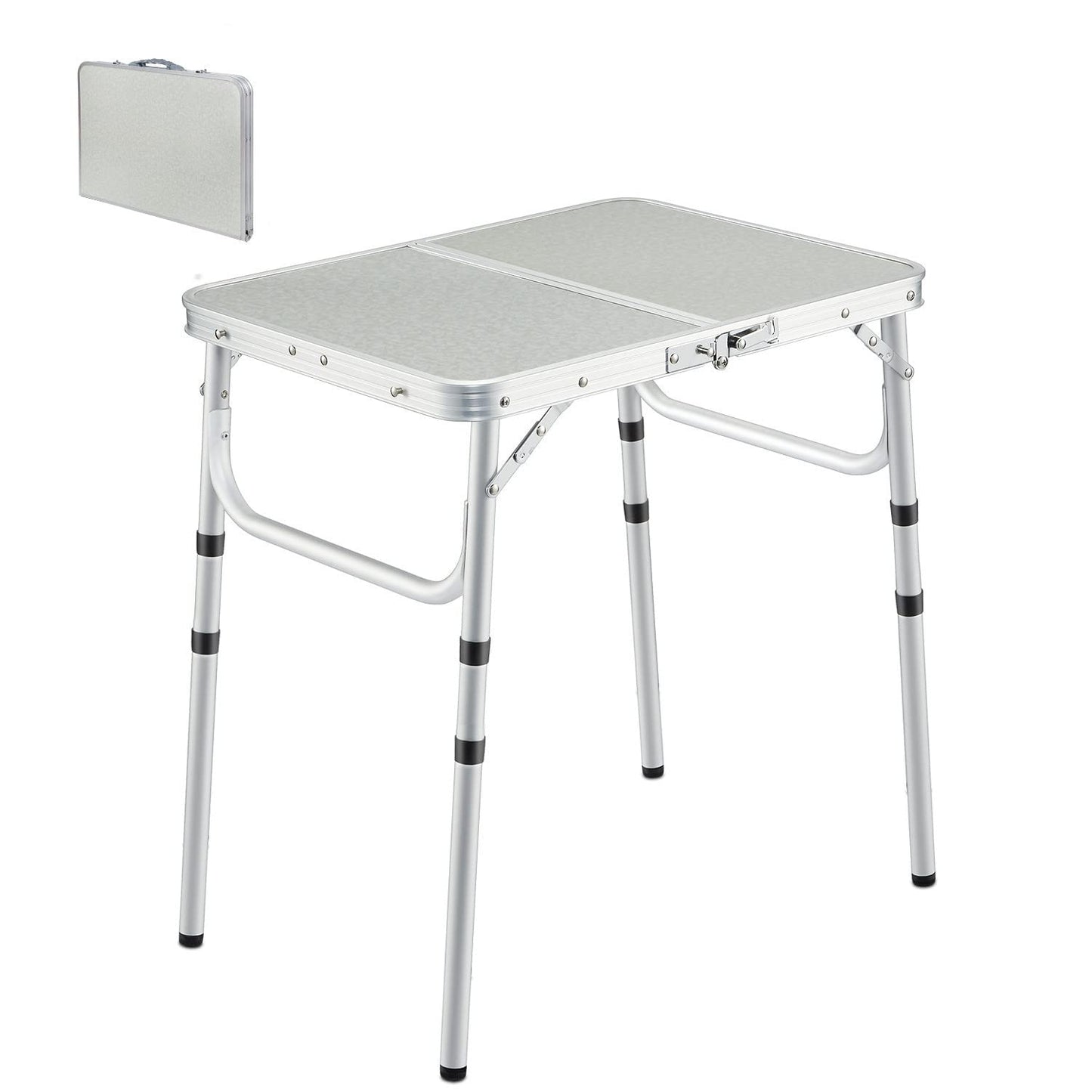 REDCAMP Small Folding Camping Table 2ft, 3 Heights Portable Outdoor Folding Table Aluminum Camp Table Adjustable Height Lightweight for Picnic Cooking Beach