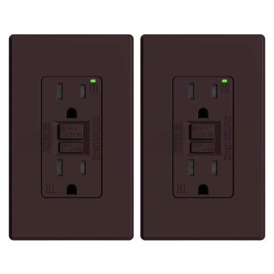 ELEGRP GFCI Outlet 15 Amp, Self-Test GFI Electrical Outlet with Thinner Design, TR Tamper Resistant GFCI Receptacle, Ground Fault Circuit Interrupters with Wall Plate, UL Listed, Matte Brown, 2 Pack