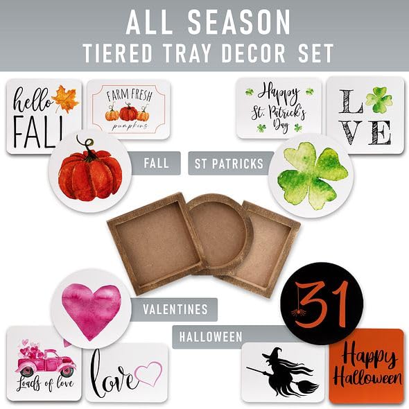 The Ultimate Farmhouse Fall Tiered Tray Decor Set - Beautiful Year Round Seasonal & Halloween Holiday Decoration Bundle - The Perfect Christmas Centerpiece Design for Home & Kitchen Decor