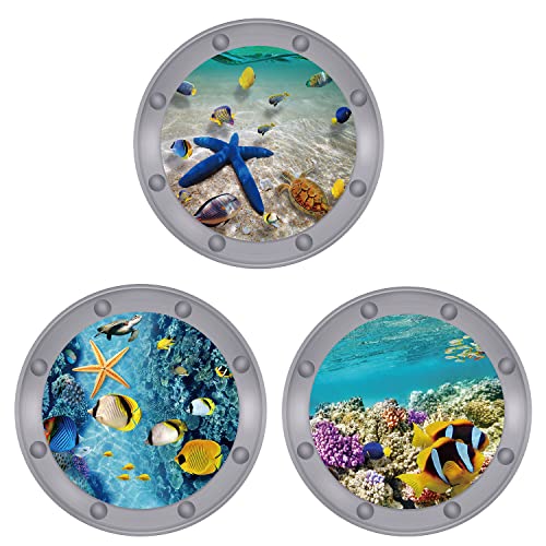 3PCS Ocean Animal Stickers-Wall Decor Wall Decals Peel and Stick, Fish, Ocean Turtle and Coral Patterns Room Decor 3D Stickers(12x12 inch)