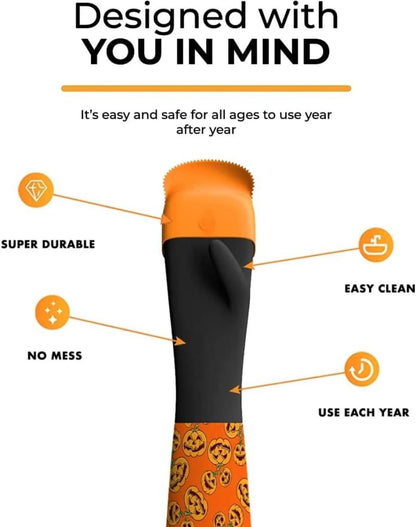 Halloween Moments Pumpkin Scraper Glove – As Seen On Shark Tank - Mess Free and Fun Pumpkin Carving Kit – Carve and Clean Jack-O-Lantern Guts with Ease and Zero Mess on Your Hands! (Adult Kit)