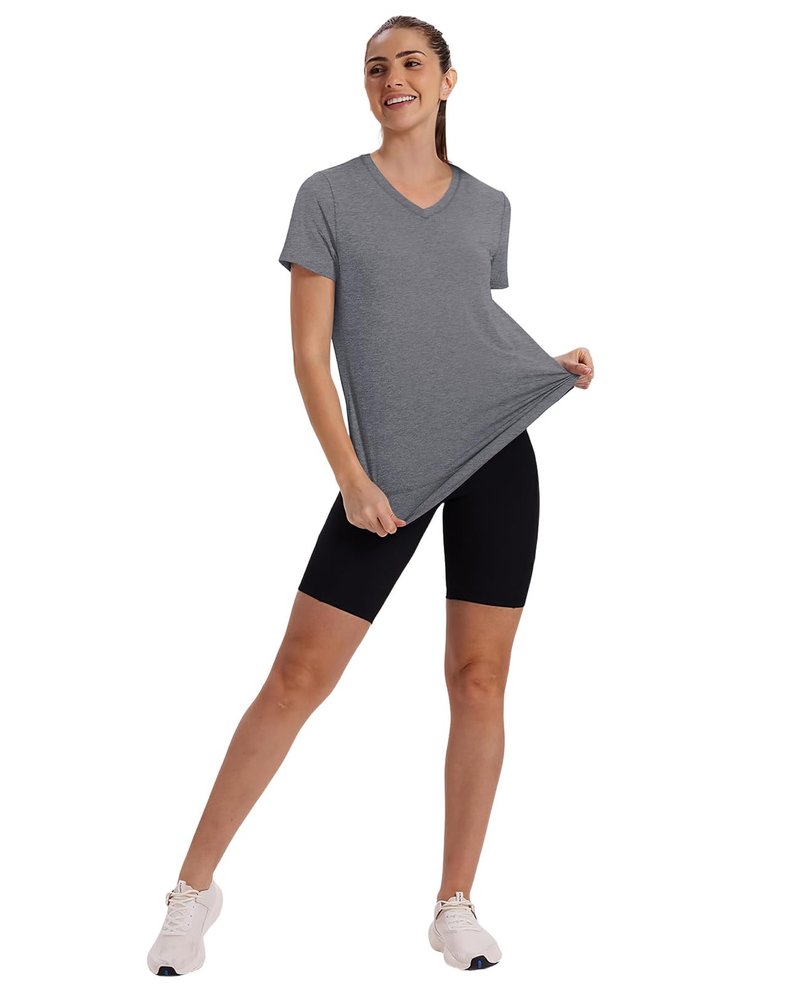 Workout Tops for Women Spring Summer Short Sleeve Golf Outfits Gym Essentials Activewear Running Shirts V Neck Grey S