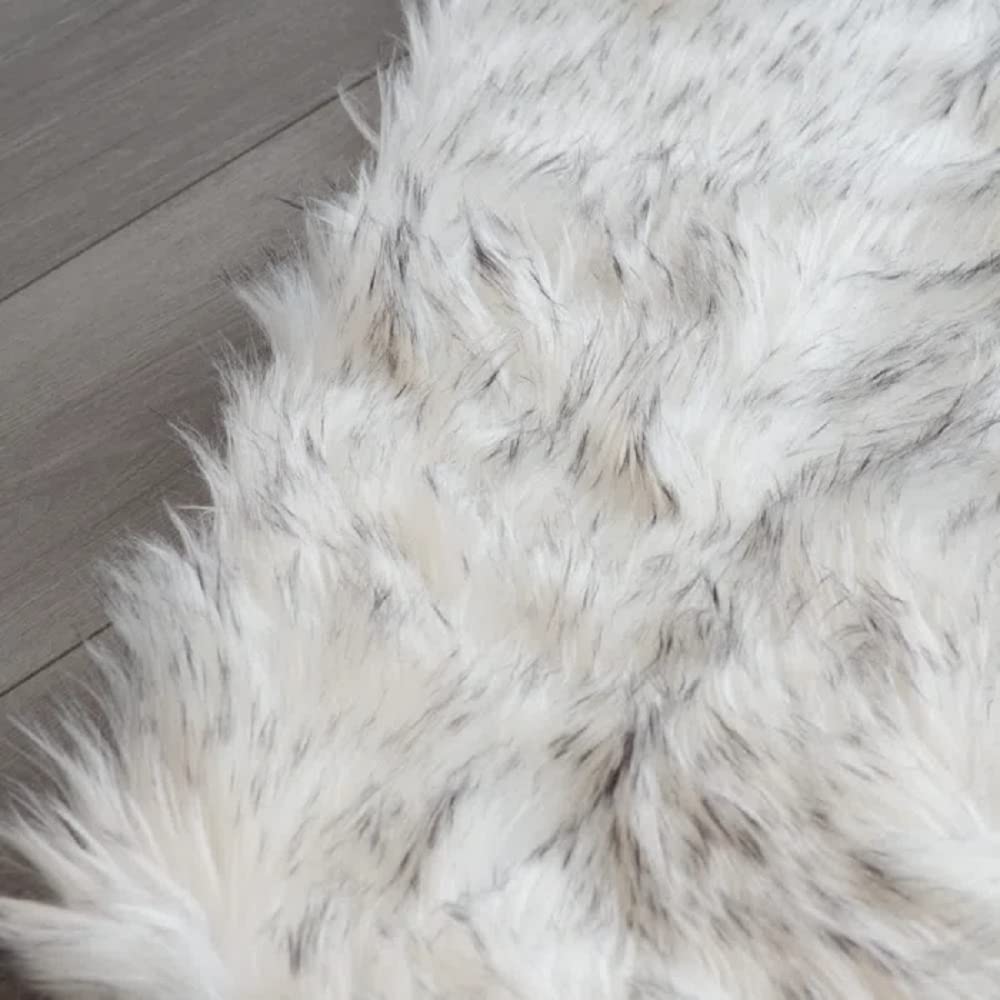 ORINOVA Grey and White Plush Shag Washable Rugs for Bedroom Faux Sheepskin Fur Furry Carpet for Living Room 2x6 Nursery Rug Runner