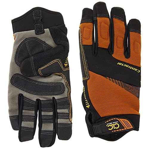 Custom Leathercraft160L Contractor XtraCoverage Flex Grip Work Gloves, Durable Synthetic Leather, Padded Knuckles Black, Brown, Large