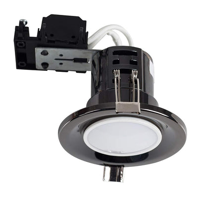 MiniSun | Modern Fire Rated Black Chrome GU10 Recessed Ceiling Downlight/Spotlights | Home Décor, Bedside & Desk Lamp | Pack of 4