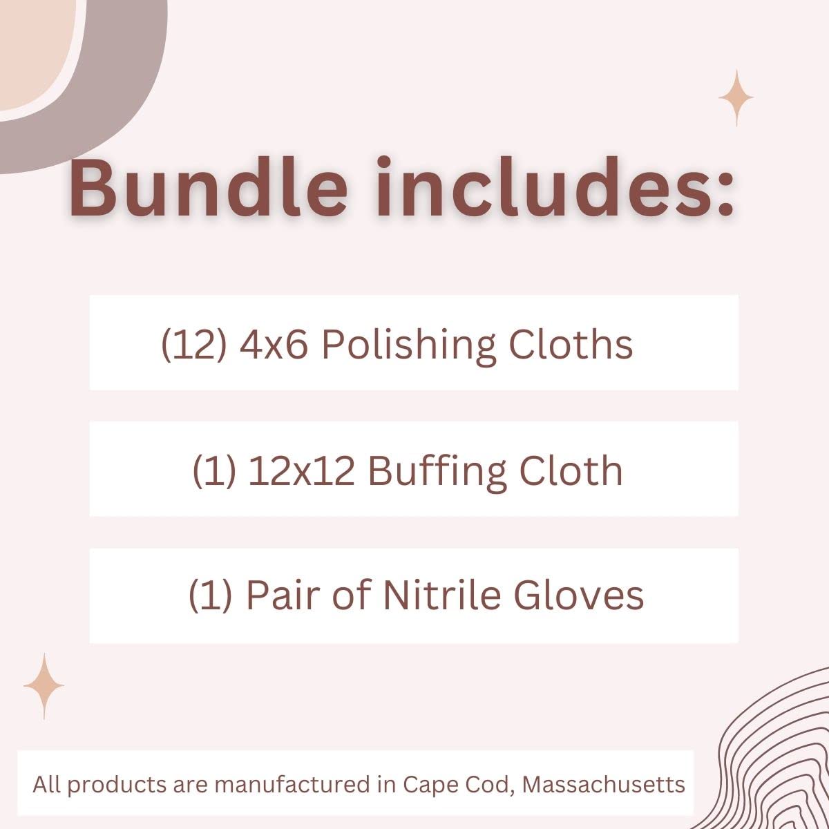 Cape Cod Economy Tin Metal Polish-8828, (6) 4 x 6, (1) 12 x 12 polishing Cloth Pair of Nitrile Gloves