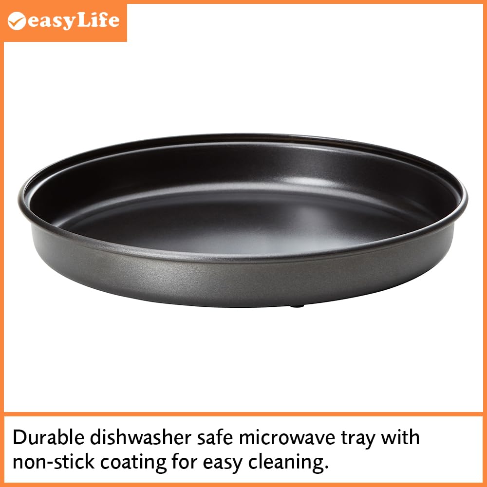 Easylife Microwave Chip Pan, 25cm Non-Stick Microwave Dish for Oven Chips, Omelettes, Bacon and Pizza, Microwave Cookware, Dishwasher Safe | Black