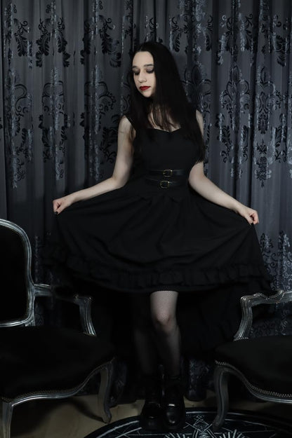 Scarlet Darkness Steampunk Dress for Women Ruffle High-Low Hem Gothic Witch Dresses Halloween Costumes Black L