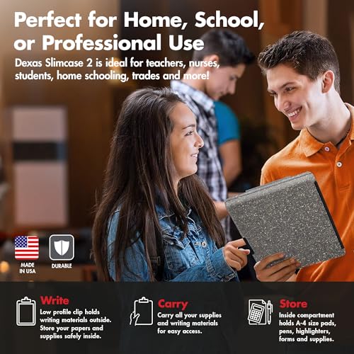 Dexas Slimcase 2 Plastic Clipboard with Storage and Side Opening, Heavy Granite, Office Supplies Clipboards to Organize, Carry and Store, A4 Holder, Nursing Clipboards