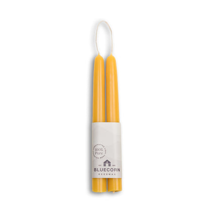 Bluecorn Beeswax 100% Pure Beeswax Taper Candles | Natural Beeswax, Yellow Unscented Tapered | Soy, Paraffin, & Fragrance Free | 8 Inch, Pair - Two Candlesticks