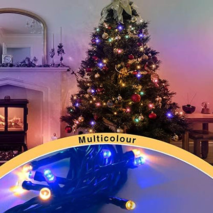 ANSIO® Christmas Lights 100 LED 10m/32ft Christmas Tree Lights for Indoor & Outdoor Multicolour Decorations Fairy String Lights for Xmas Garden Bedroom & Party | Mains Powered Green Cable