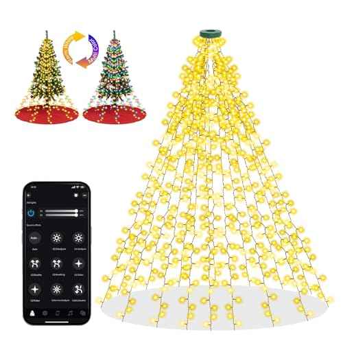 Smart Christmas Tree Lights with Ring, 6.56Ft x 16 Lines String 400 LED Indoor Outdoor with APP Control Music Sync DIY scenarios 17 Modes Multicolor Timing for Christmas Tree Decorations
