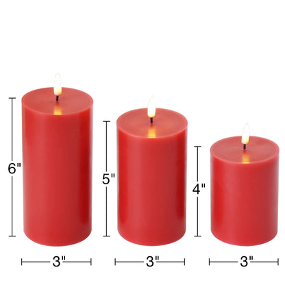 Girimax Red Flameless Pillar Candles with Remote, Christmas LED Candles Set of 3, Flickering Wax Battery Electric Candles Decor
