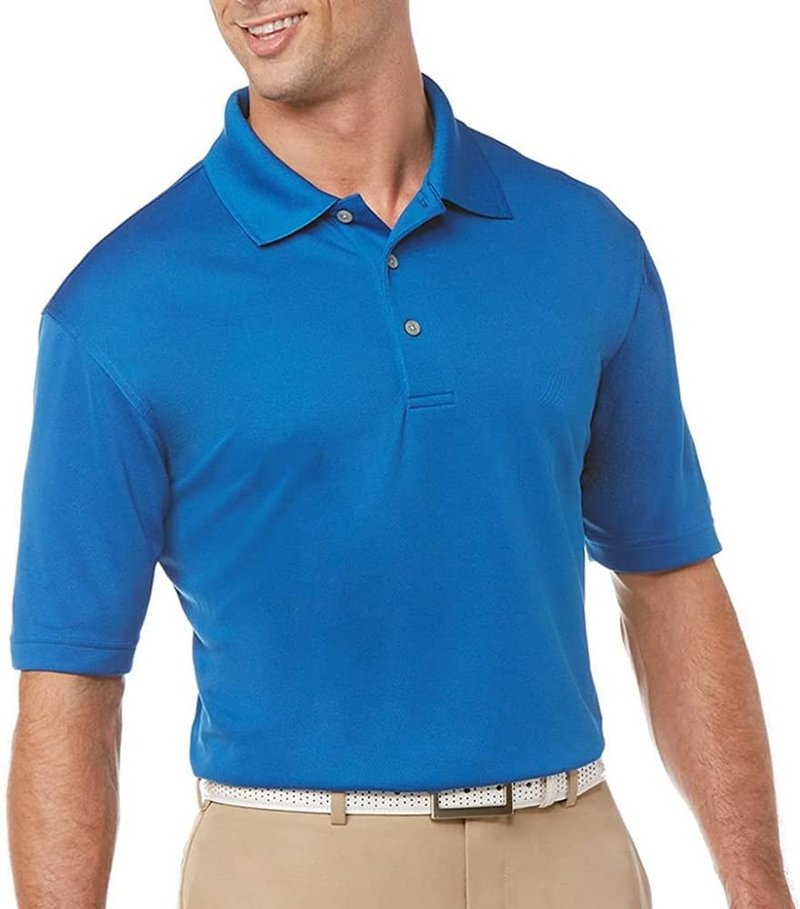 PGA TOUR Men's Airflux Solid Mesh Short Sleeve Golf Polo Shirt, (Sizes S-4XL), Classic Blue, L