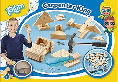 Hammer game Carpenter King- carpenter set: with wooden parts, nails and wooden hammer, Wood Color