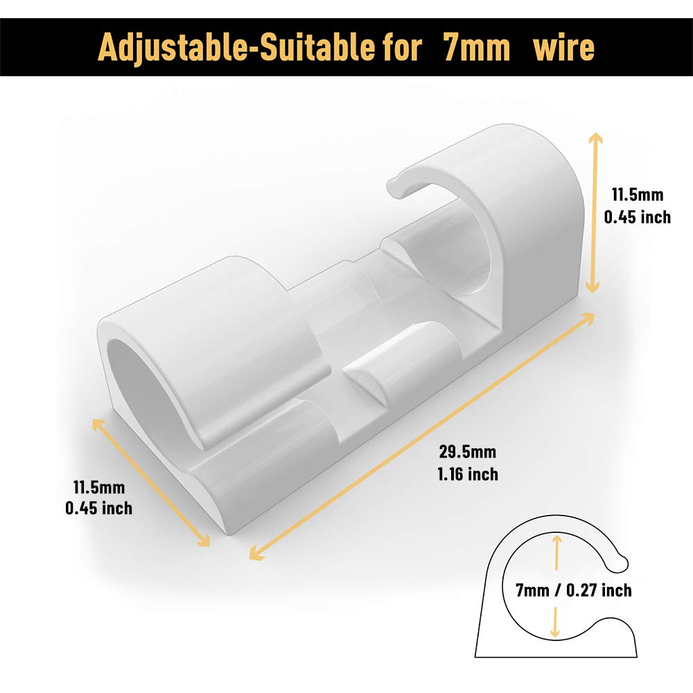Cable Clips with Strong Self-Adhesive, XIAOXI Cord Organizer Cable Management Organizing Cords Wire for Car, Home and Office - 20 Pcs (White)