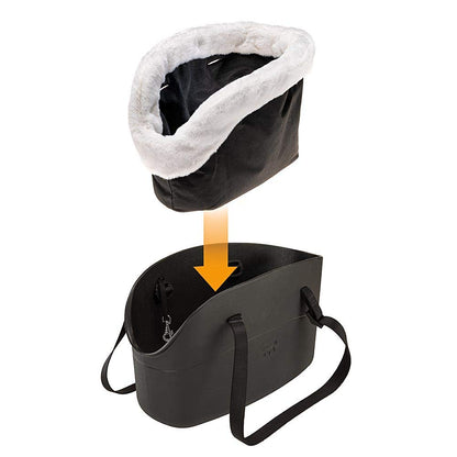 Ferplast Carrier bag for dogs WITH-ME WINTER, made of EVA, Soft rubber plastic, with faux-fur lining, Adjustable handles, Safety belt included, 21.5 x 43.5 x h 27 cm Black