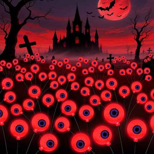 Halloween Decorations Outdoor, 6 Pack 36 LED Solar Red Scary Eyeball Swaying Lights, Red Solar Firefly Light Waterproof Outdoor Garden Lights for Halloween Yard Garden Party