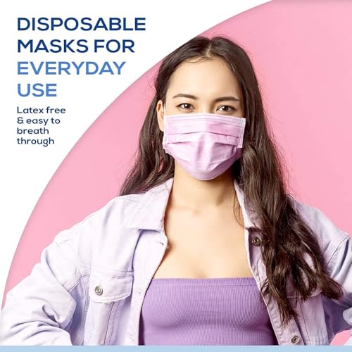 50PCS Cute Pink Disposable Comfortable Earloop Face Masks (10 PCS/Bag Sealed,Pack of 5) Medical Grade ASTM Level 2,High Filtration Ventilation Skin-Friendly 3-Ply Fabric (Non-Woven 65%,Melt-Blown 35%)