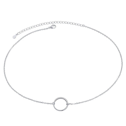 Ladytree S925 Sterling Silver Dainty Simple Circle Pendant Eternity Choker Necklace,Rolo Chain,13+3 inches