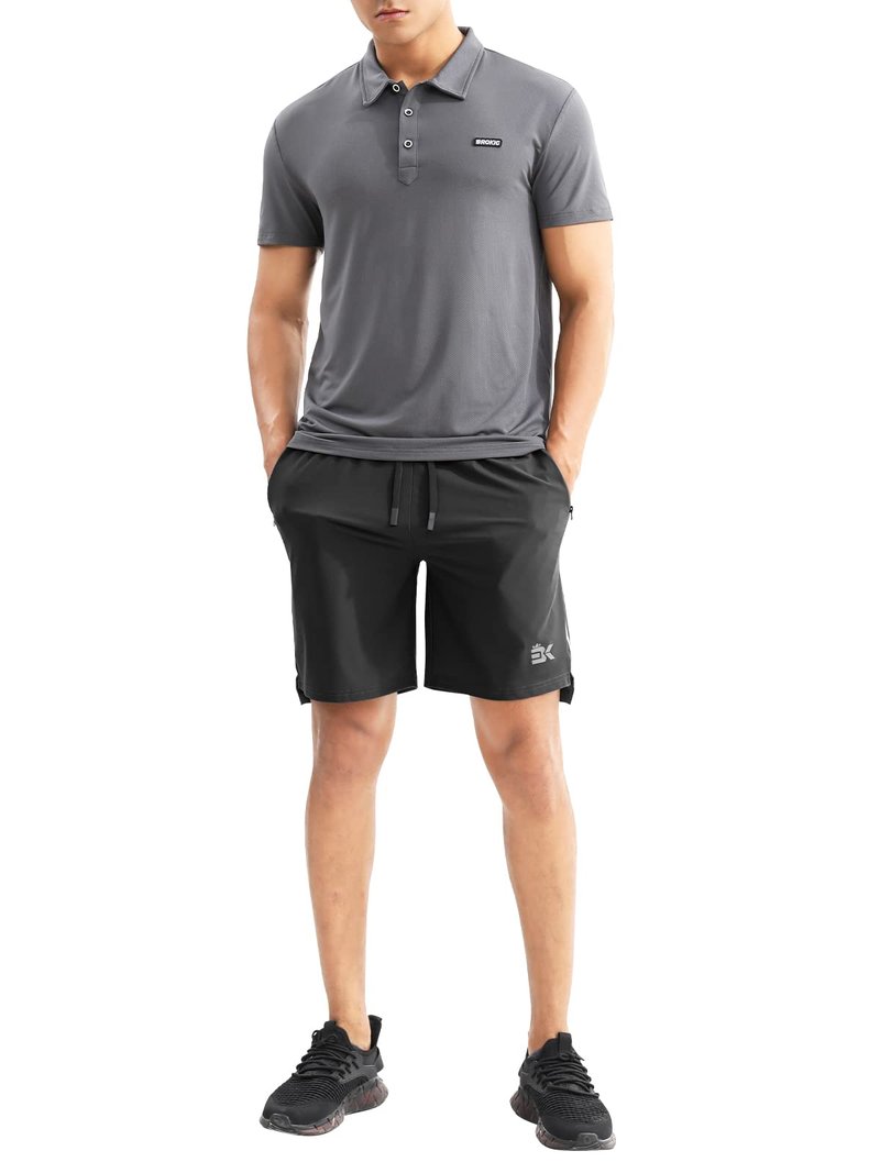 BROKIG Men's Lightweight Athletic Shorts 7 inch, Quick Dry Running Gym Workout Shorts for Men with Zip Pockets(Black,Medium)