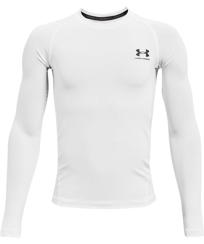 Under Armour Boys' HeatGear Armour Long-Sleeve T-Shirt , White (100)/Black , Medium