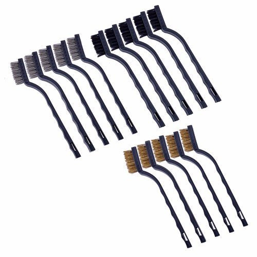 Wideskall¢ç Nylon, Brass and Stainless Steel Mini Wire Brush Set for Cleaning Dust Welding Slag and Rust (15 Pieces Set)