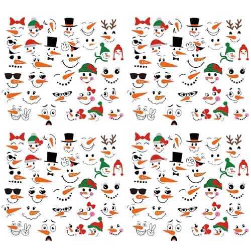 60 Pcs Mixcolor Cartoon Snowman Face Stickers for Christmas Ornaments, Wall, Mirror, Mobile, Window, Cup, Car, Water Bottle, Laptop, Scrapbook, Refrigerators