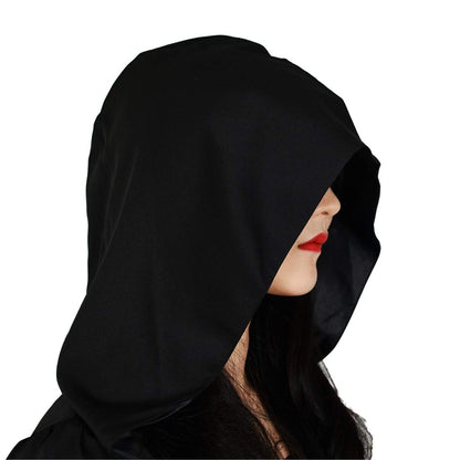 Jeufoin Women's Gothic Victorian Witch Vampire Dress Medieval Renaissance Halloween Cosplay Hooded Costume (xxx-large, black)